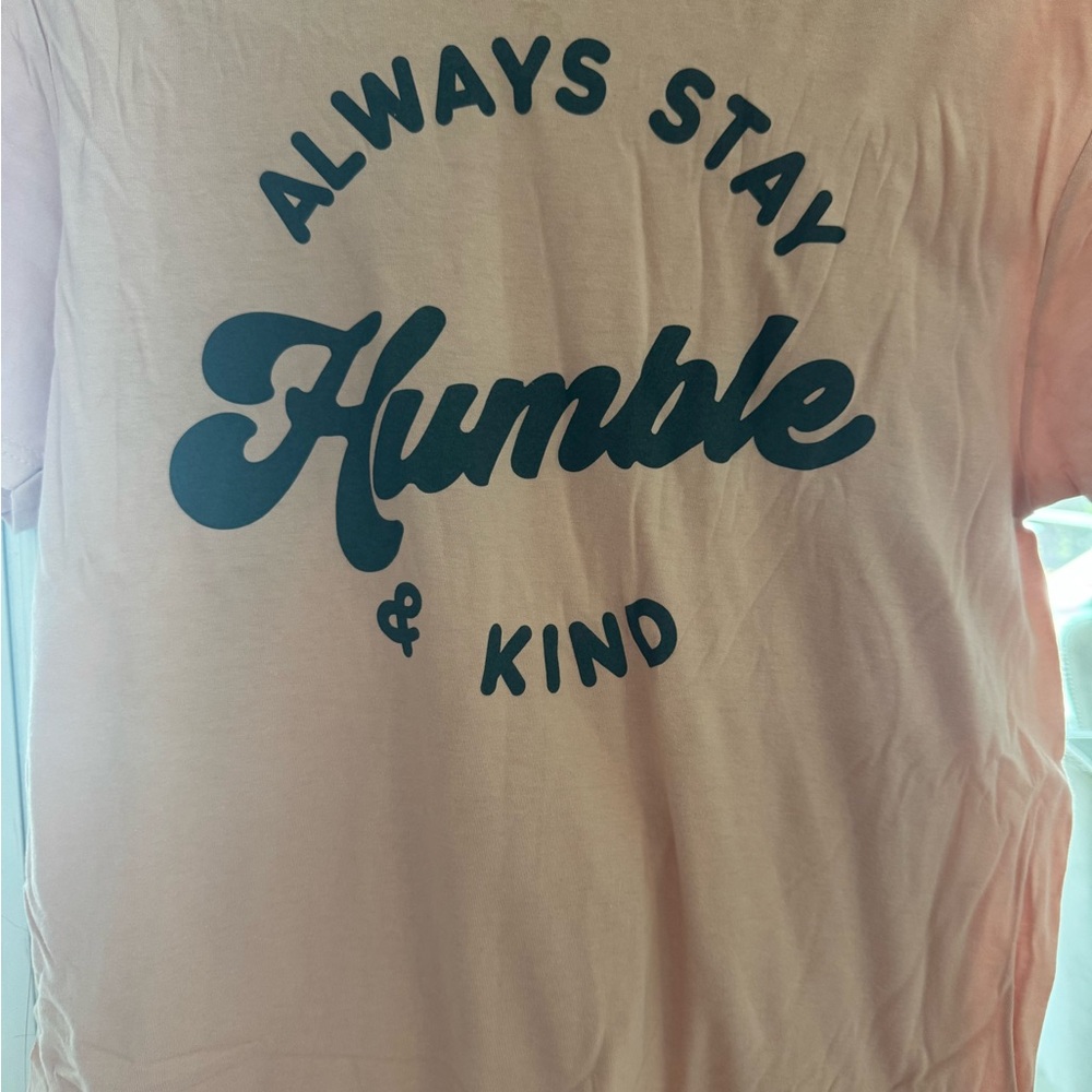 Peach Graphic Tee with Black Text